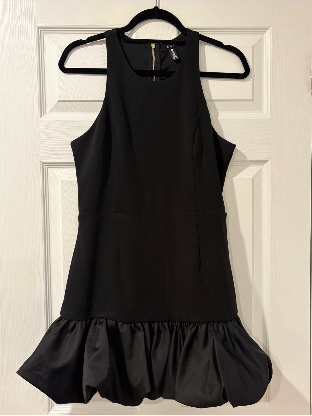 Aqua Black Sleeveless Mini Dress with Ruffled Bubble Hem